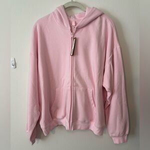 NWT! SKIMS cotton fleece classic zip up hoodie, cherry blossom light pink, XL